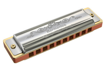 Diatonic harmonica with abstract design isolated, on white background - 3D illustration - obrazy, fototapety, plakaty