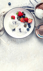 Ice cream assortment on neutral background.
