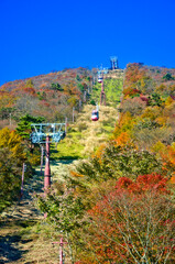 A ropeway leads up to the top of Mt. Haruna, Gunma prefecture, Japan. - obrazy, fototapety, plakaty