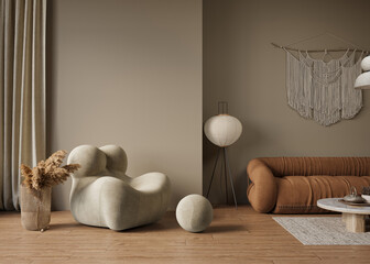 Interior design of modern apartment. Interior mockup, 3d render - obrazy, fototapety, plakaty