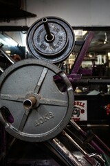 Close up detail shots of weights in an old school bodybuilding gym