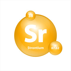 Strontium (Sr) icon structure chemical element round shape circle yellow dark. Chemical element of periodic table Sign with atomic number. Study in science for education. 3D Illustration vector.
