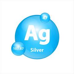 Silver, Argentum (Ag) icon structure chemical element round shape circle light blue. Chemical element of periodic table Sign with atomic number. Study in science for education. 3D Illustration vector.
