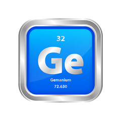 Icon structure  Germanium (Ge) number 32 chemical element square blue line silver. Periodic table. Sign with atomic number. Study in science for education. 3D vector illustration.	