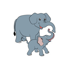 Vector cute elephant baby with mom illustration.
