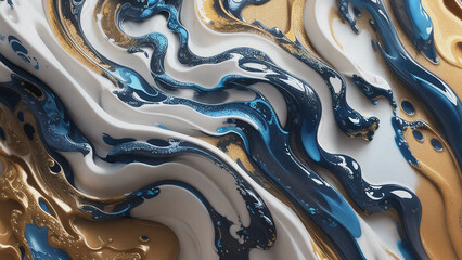 Abstract marble background in blue and white colors with gold streaks. Ai generative illustration