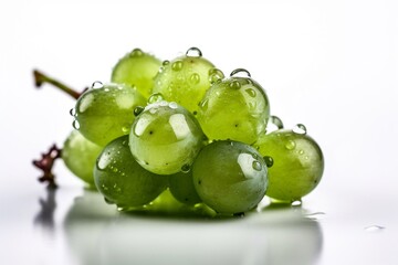 green grapes with water drops on white background
