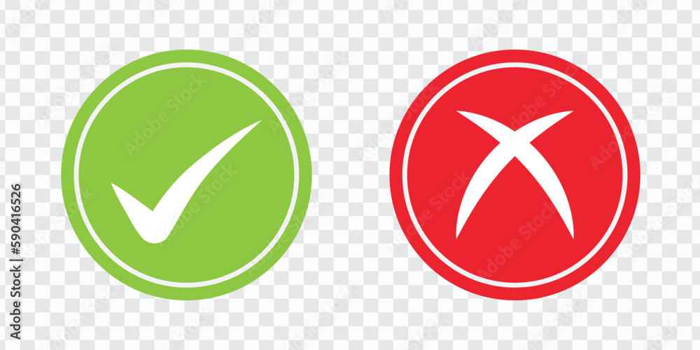 Poster cross and check mark icon in green and red color button