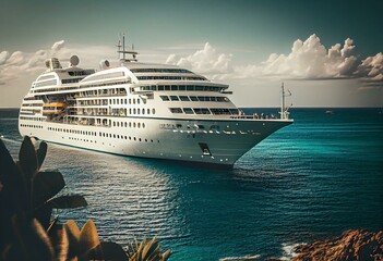 luxury cruise ship off the caribbean islands. AI generated. Generative AI