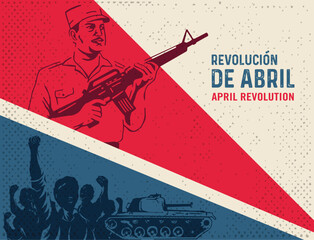 Obraz premium VECTORS. Banner for the April Revolution, also known as the Dominican Civil War in Santo Domingo, Dominican Republic. April 24, led by Franciso Alberto Caamano, vintage