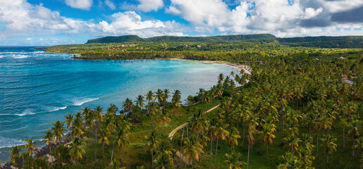 An arial panoramic view on the Playa Aserradero beach in Dominican Republic