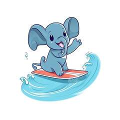 Elephant character surfing - Cartoon Illustration 4