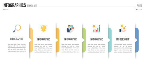 Origami infographic template or element with 5 step, process, option, colorful icons, label, bar, rectangle, row, paper cut, button, tag, simple, minimal, modern style for sale slide, internet, banner