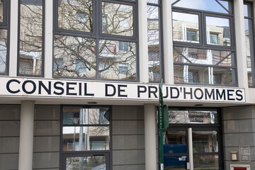 conseil de prud'hommes french text sign on building office facade wall means in france consulting...