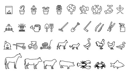  Set of agriculture and agriculture line icons.tractor, farmer