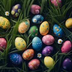 Fototapeta na wymiar colorful easter eggs on a lawn, creative decorations, Created using generative AI