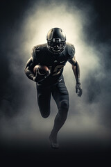 A black american football player running while carrying football. Generative AI