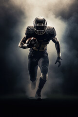 A black american football player running while carrying football. Generative AI