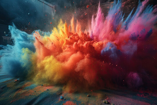 Explosion of colored paint and dust. Generative AI