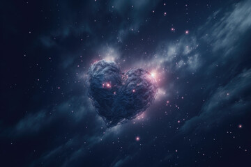 Obraz na płótnie Canvas Heart In Indigo Cosmic Sky For Valentine's Day. Generative AI