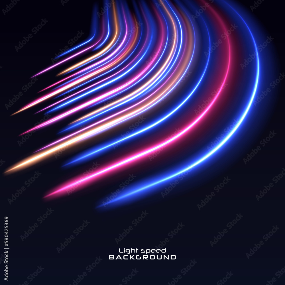 Poster magic of moving fast speed police lines. red and blue glowing neon lights line. particle motion effe