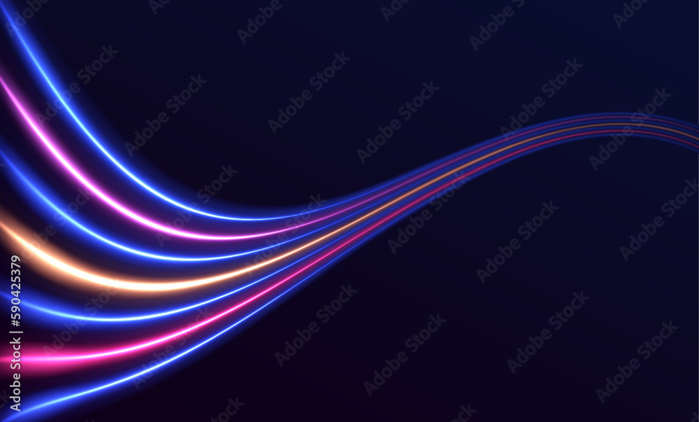 Poster magic of moving fast speed police lines. red and blue glowing neon lights line. particle motion effe