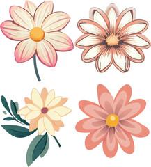 Beautiful floral set vector illustration. different type beautiful set flowers on white background