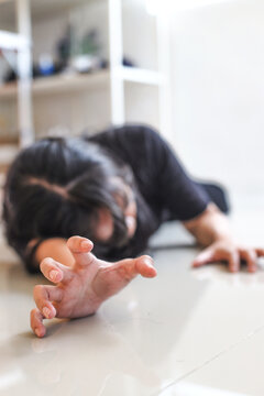 Sick girl with epileptic seizures at home. 