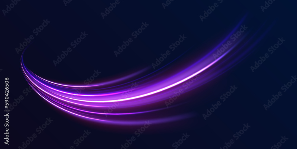 Poster cyberpunk light trails in motion or light slow shutter effect. neon color glowing lines background, 