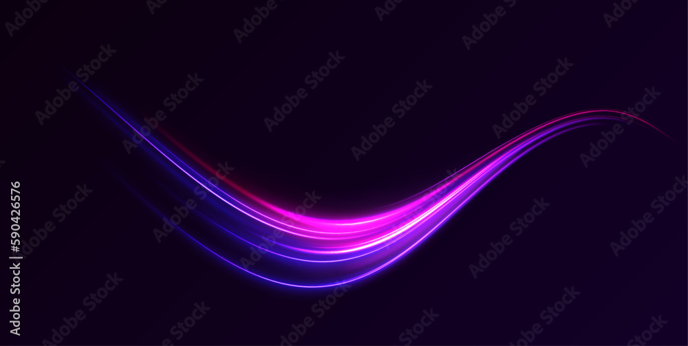 Leinwandbilder Cyberpunk light trails in motion or light slow shutter effect. Abstract light lines of movement and speed with white color glitters. 
