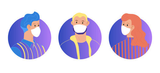Covid 19 People wearing protective masks avatar gradient man in sportswear and mask