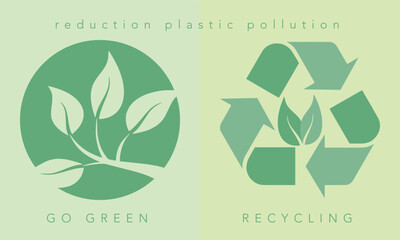 go green eco recycling trash icon vector. Isolated on white background. recycle logo, go green logo design illustration. Free plastic campaigns