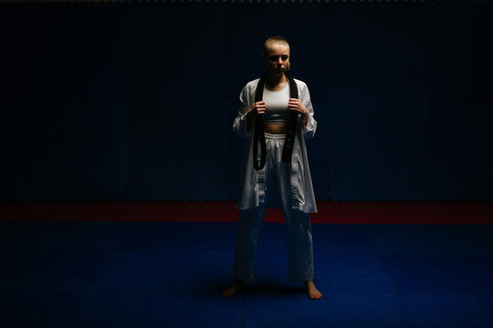Teen karate girl posing