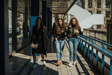 Two girls having a serious conversation while their brunette friend from the left cannot stop laughing