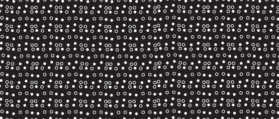 White polka dot pattern on black background. Straight dot pattern for backdrop and wallpaper template. Simple classic polka dot lines with repeat stripes texture. Polka background, vector illustration