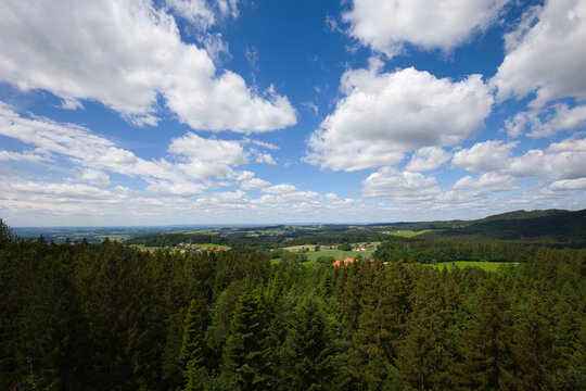 Landscape at the adventure tower of the treetop walk in Kopfing, Upper Austria.