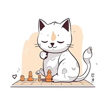Cat character playing chess - Cartoon Illustration 4