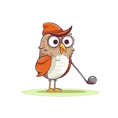 Owl character playing golf - Cartoon Illustration 4