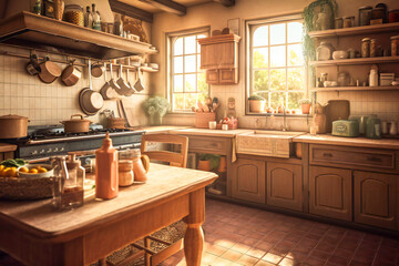 Traditional Mediterranean rural kitchen. Created with Generative AI technology.