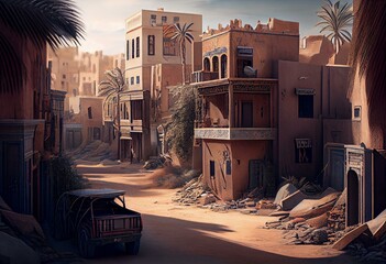 Middle East Town , Illustration. Generative AI - obrazy, fototapety, plakaty