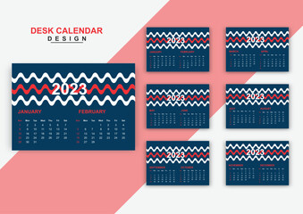 Abstract creative 2023 6page desk calendar design set vector template.