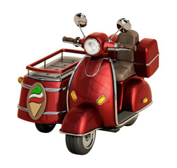 Classic vintage scooter and ice cream cart isolated on transparent background. 3D illustration
