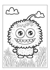 Coloring book page for children with cute adorable kawaii monster vector illustration theme