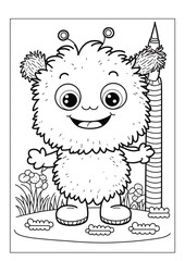 Coloring book page for children with cute adorable kawaii monster vector illustration theme