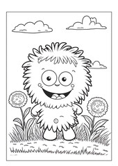 Coloring book page for children with cute adorable kawaii monster vector illustration theme
