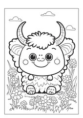 Coloring book page for children with cute adorable kawaii monster vector illustration theme