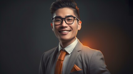 メガネをかけた真面目なアジア系ビジネスマン（笑顔）
