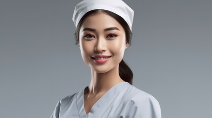 白衣と帽子を着て働くアジア人女性（Generative AI）
