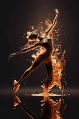 Young woman dancing with liquid splashes, not a real person ,made with Generative AI