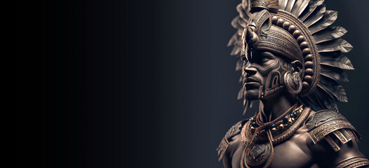 Aztec or mayan warrior bronze statue ,not a real person, made with Generative AI - obrazy, fototapety, plakaty